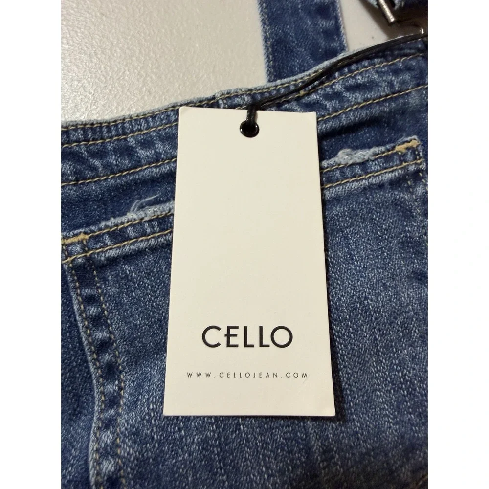 NWT Cello Distressed Jean Overall Dress Size M Fringe Frayed Skater Boho Hiphop - Picture 9 of 10